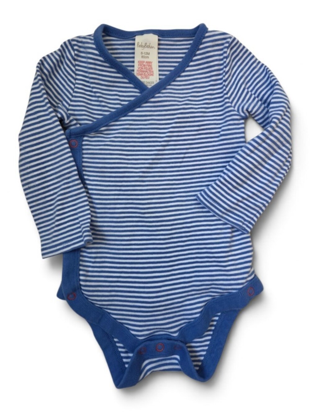 Baby Boden Blue and White Striped Long-Sleeve Kimono Style Onesie 6-12M